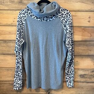 Gray and Leopard Print Long Sleeve Top